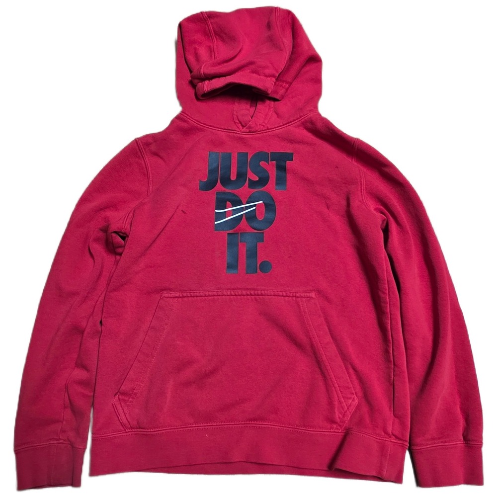 Nike Just Do It Graphic Hoodie Boy's Size Medium Red Kangaroo Pocket